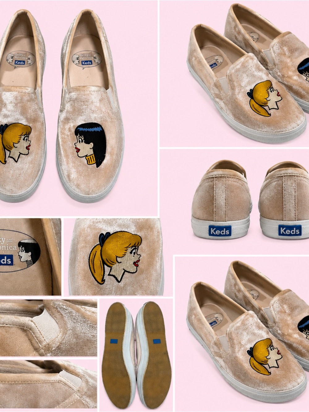 Betty and Veronica x Keds Velvet Slip-On Sneakers SIZE 11 Retro Comic Shoes